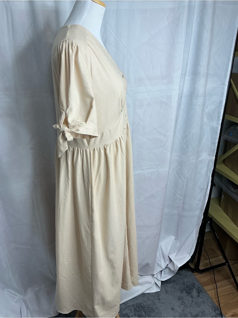 2359 - Amanda Collection Boho V-Neck Button-Front Midi Dress - Picture 4 of 9